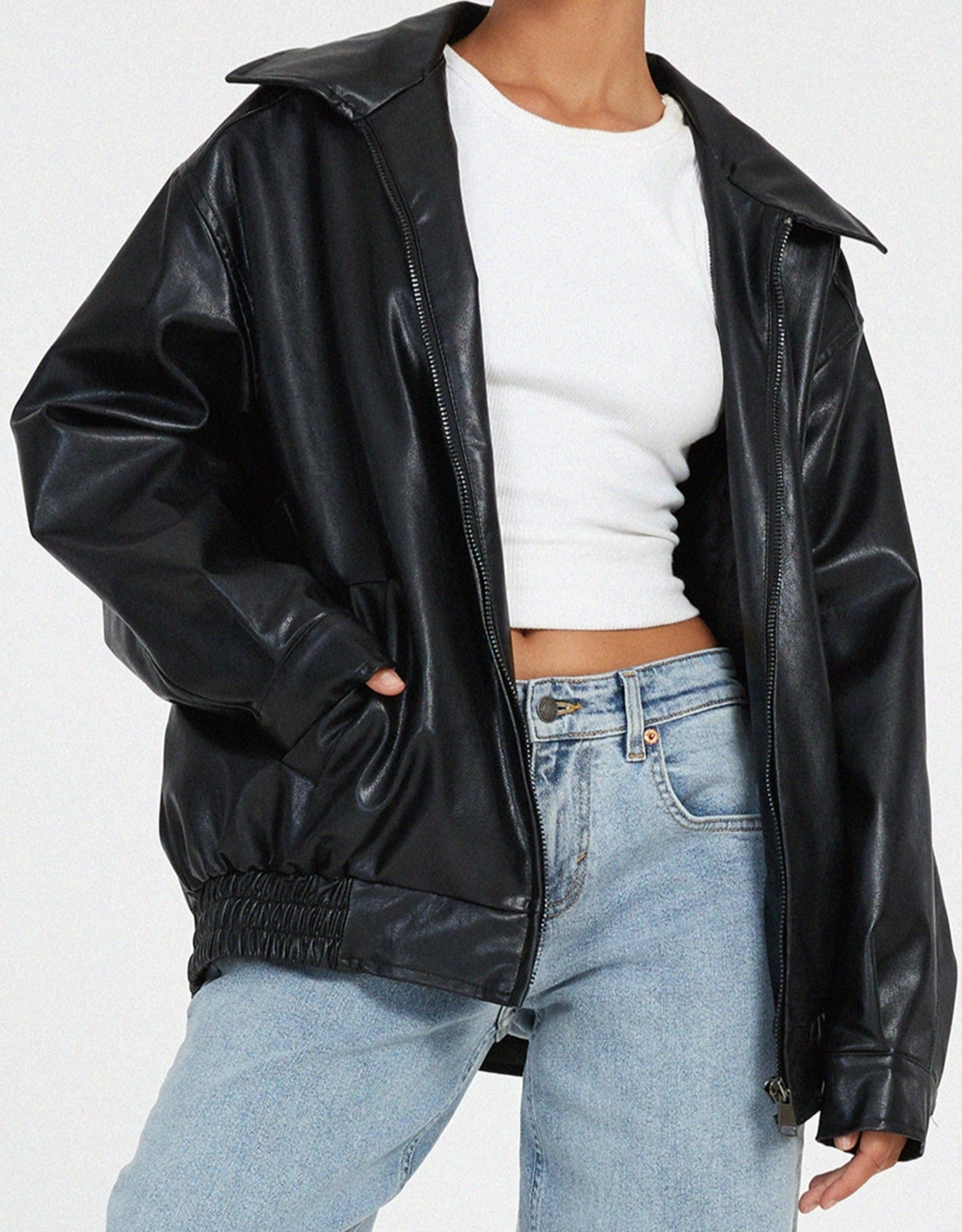 Oversized PU Leather Jacket for Women – Fashionable Look, High-Quality Faux Leather