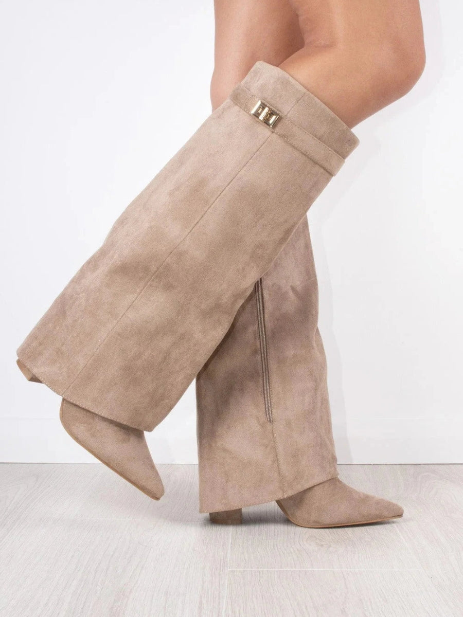 Elegant Women's Boots Made of High-Quality Suede with Golden Accents