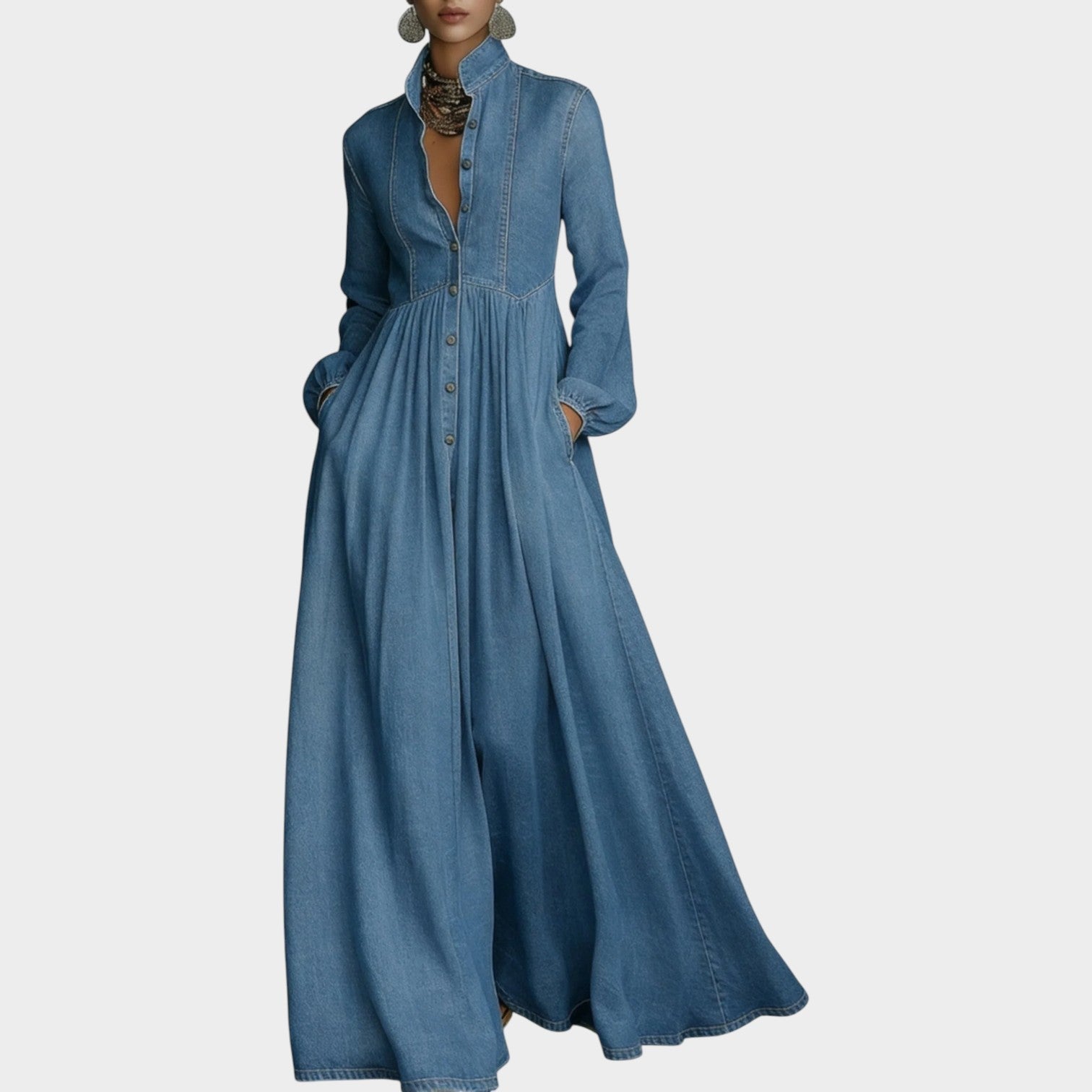 Structured Denim Maxi Dress