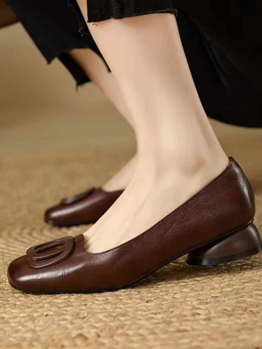Kerina - Genuine Leather Square-Toe Flats