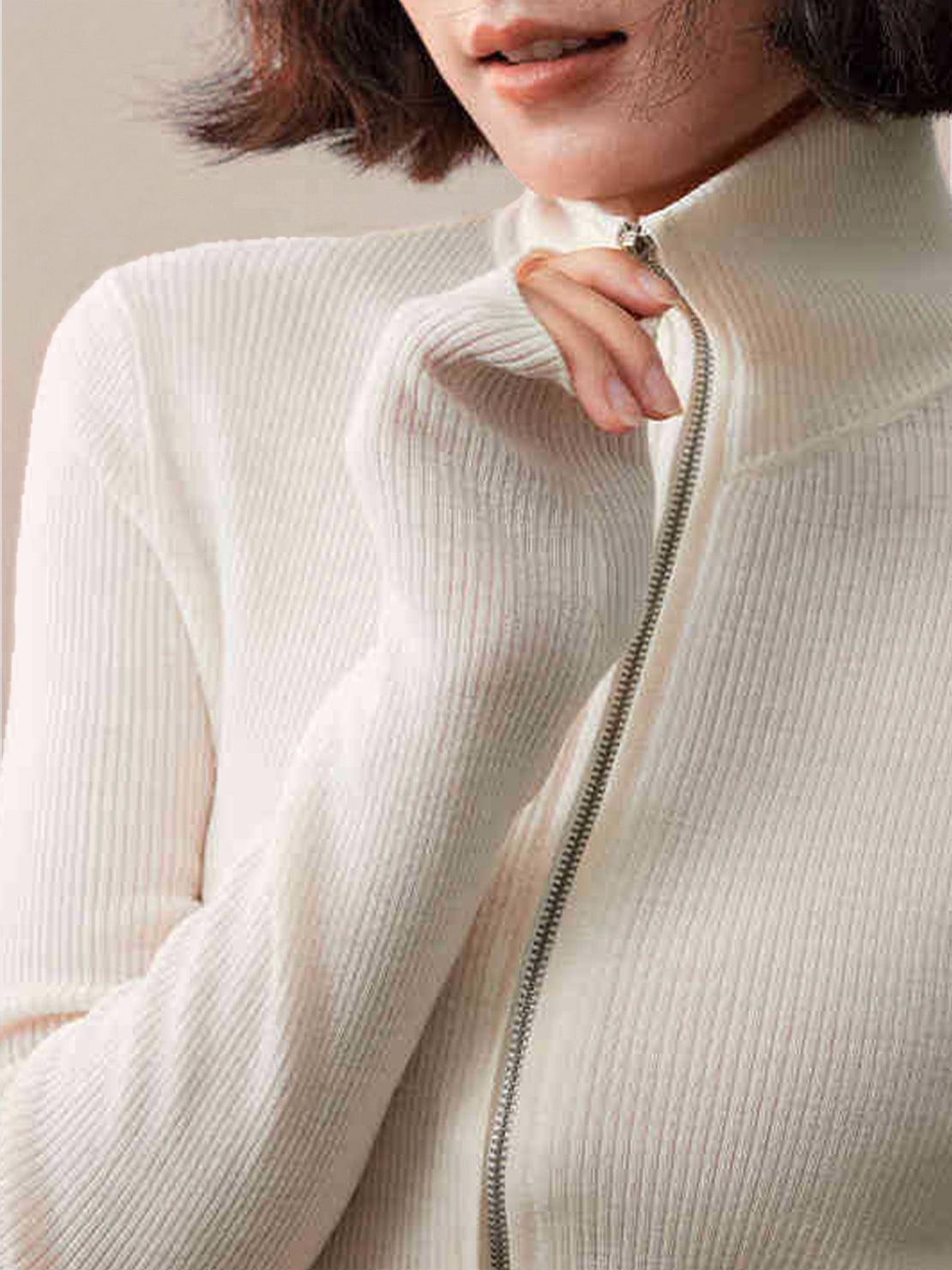 Zip-Up Knit Cardigan Jacket