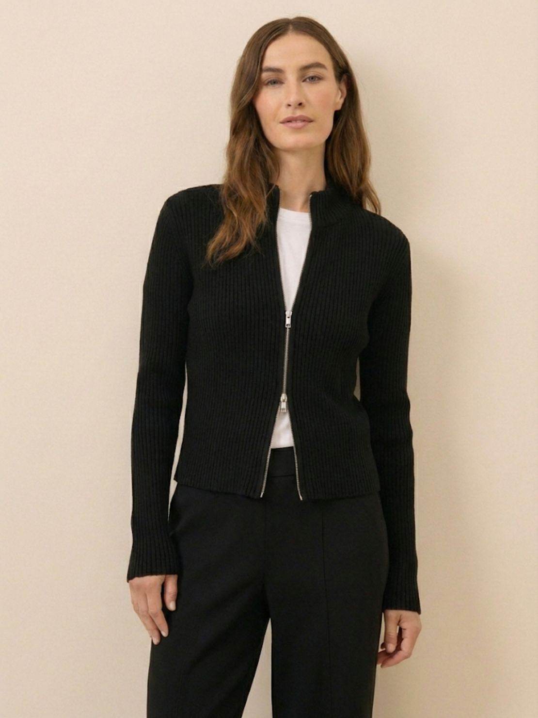 Zip-Up Knit Cardigan Jacket