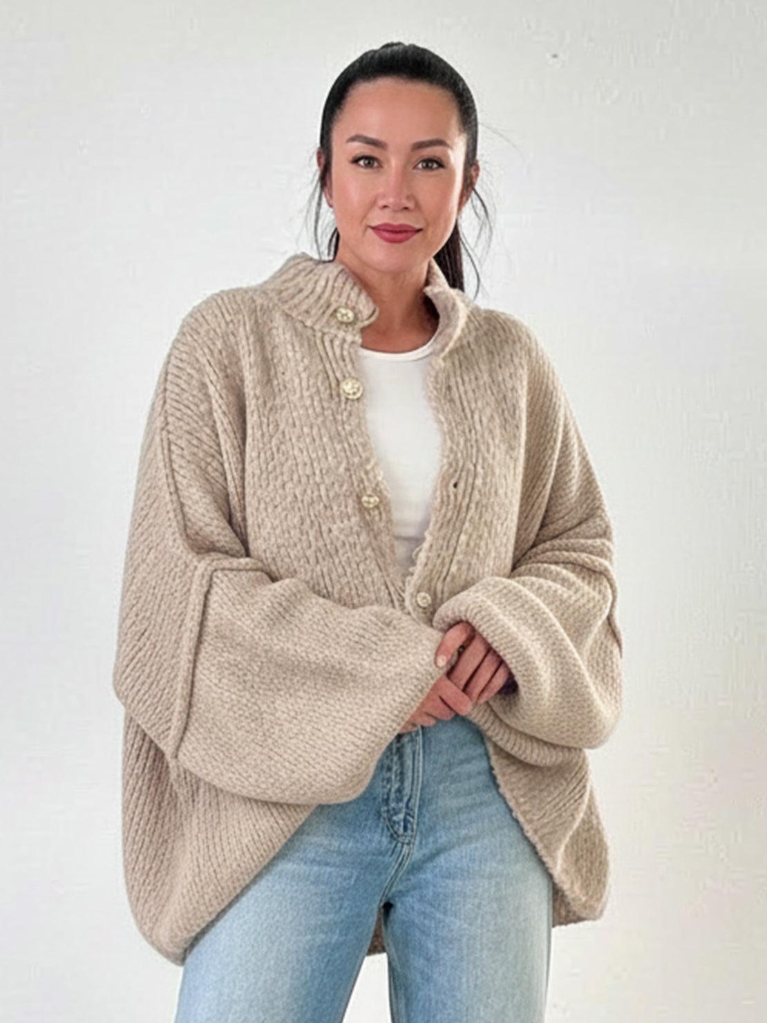 Oversized Button-Front Knit Cardigan