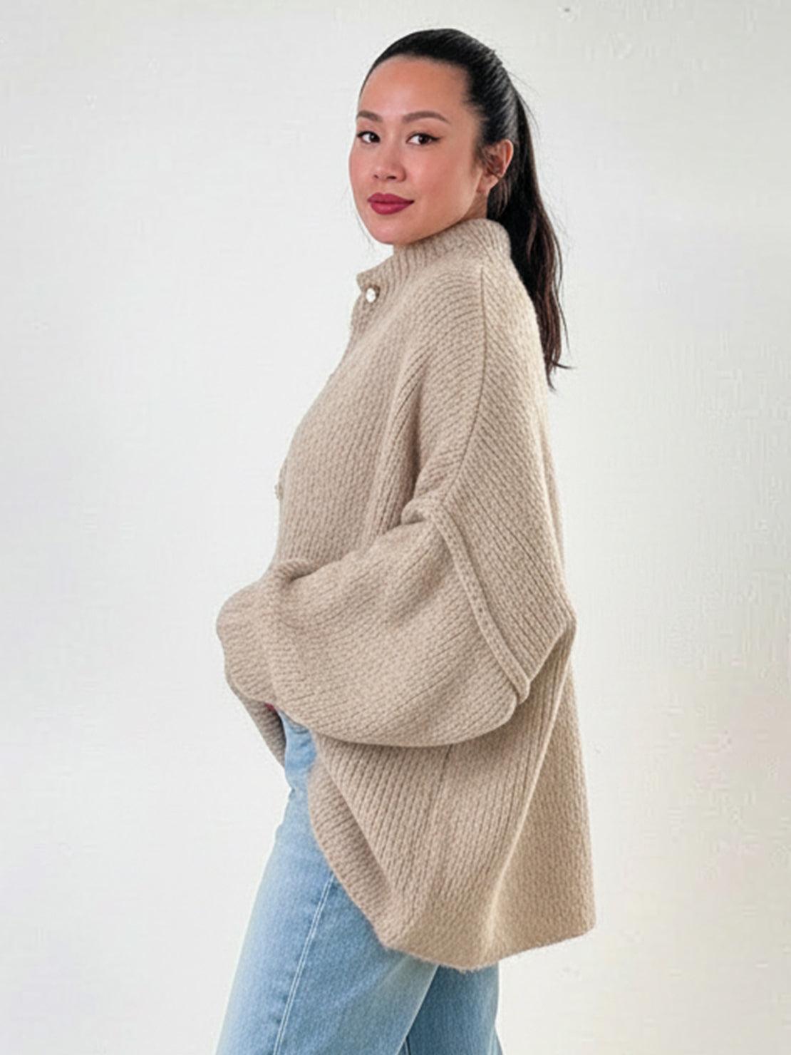 Oversized Button-Front Knit Cardigan