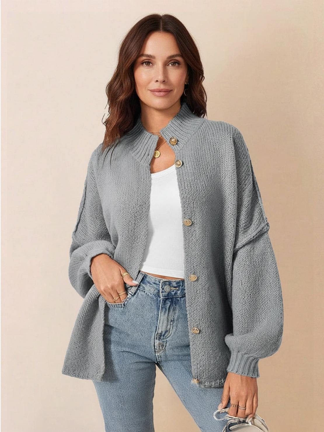 Oversized Button-Front Knit Cardigan