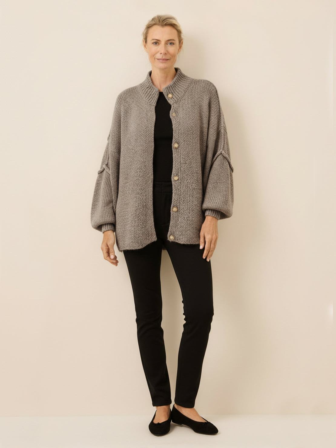 Oversized Button-Front Knit Cardigan