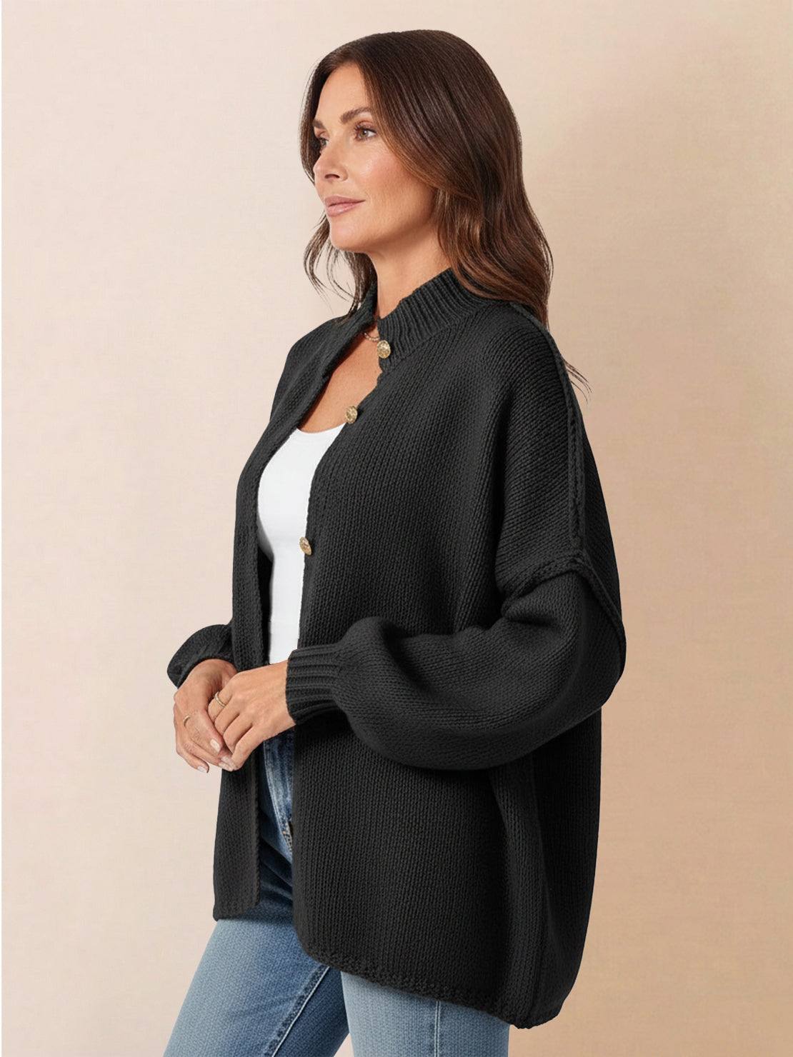 Oversized Button-Front Knit Cardigan