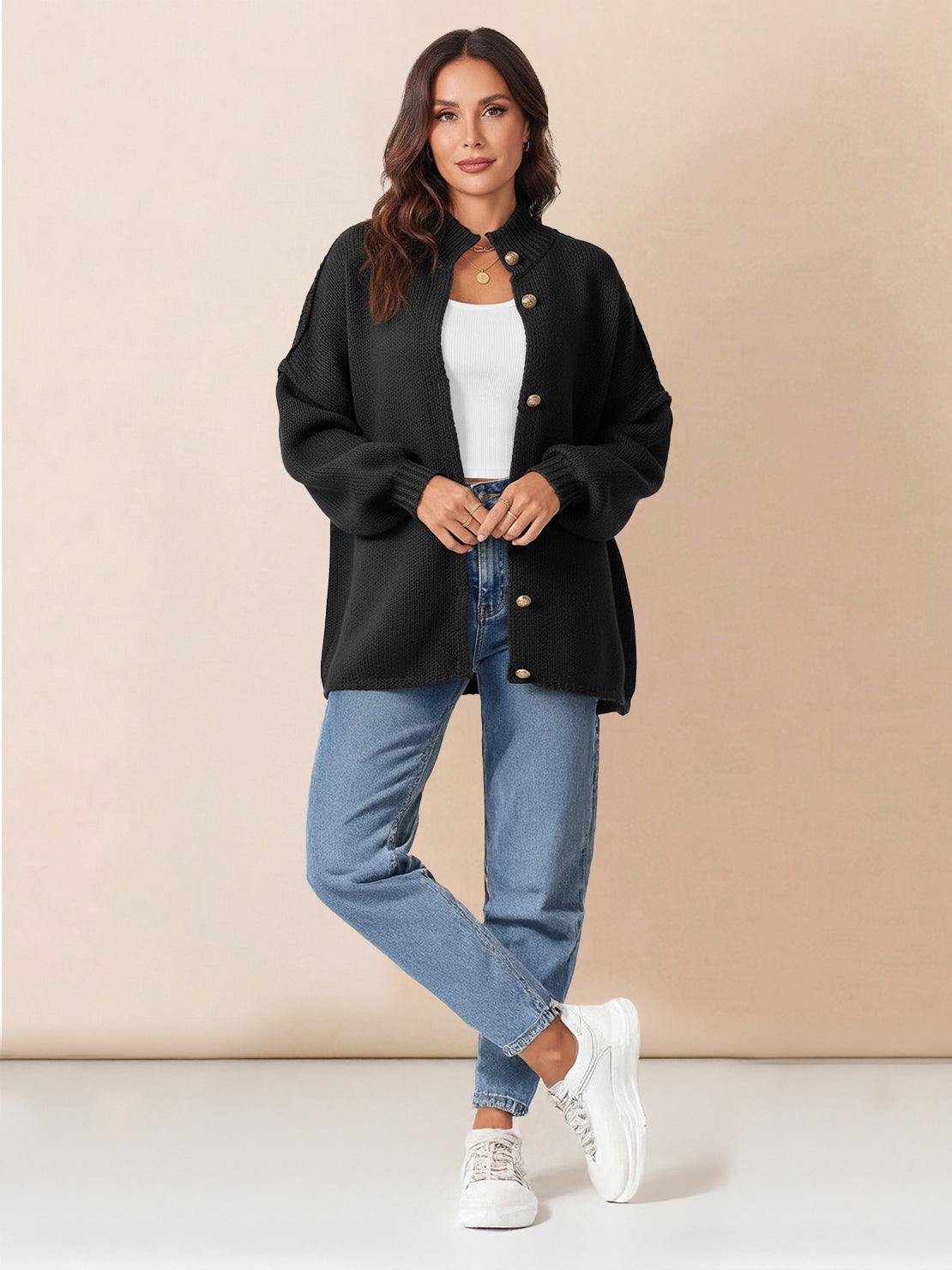 Oversized Button-Front Knit Cardigan
