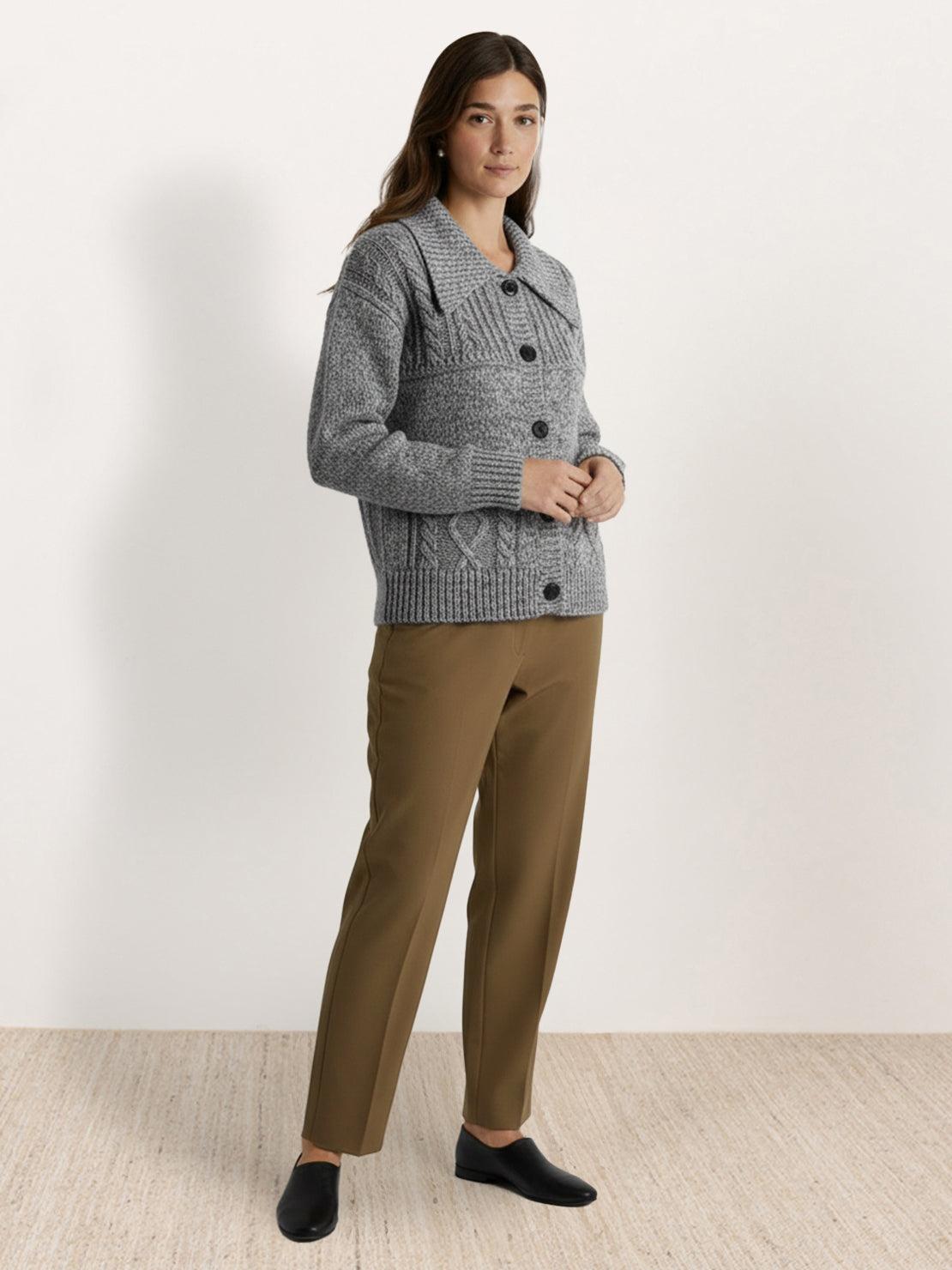 Wool-Blend Button-Front Cardigan