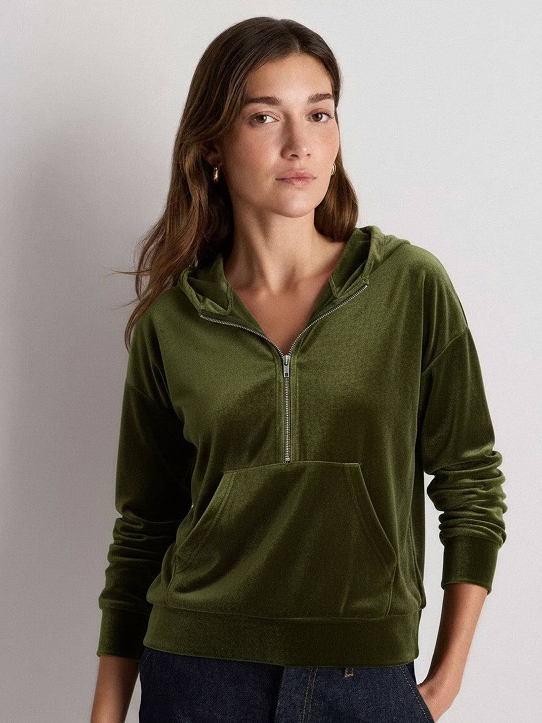 Ultra-Soft Velvet Half-Zip Hoodie