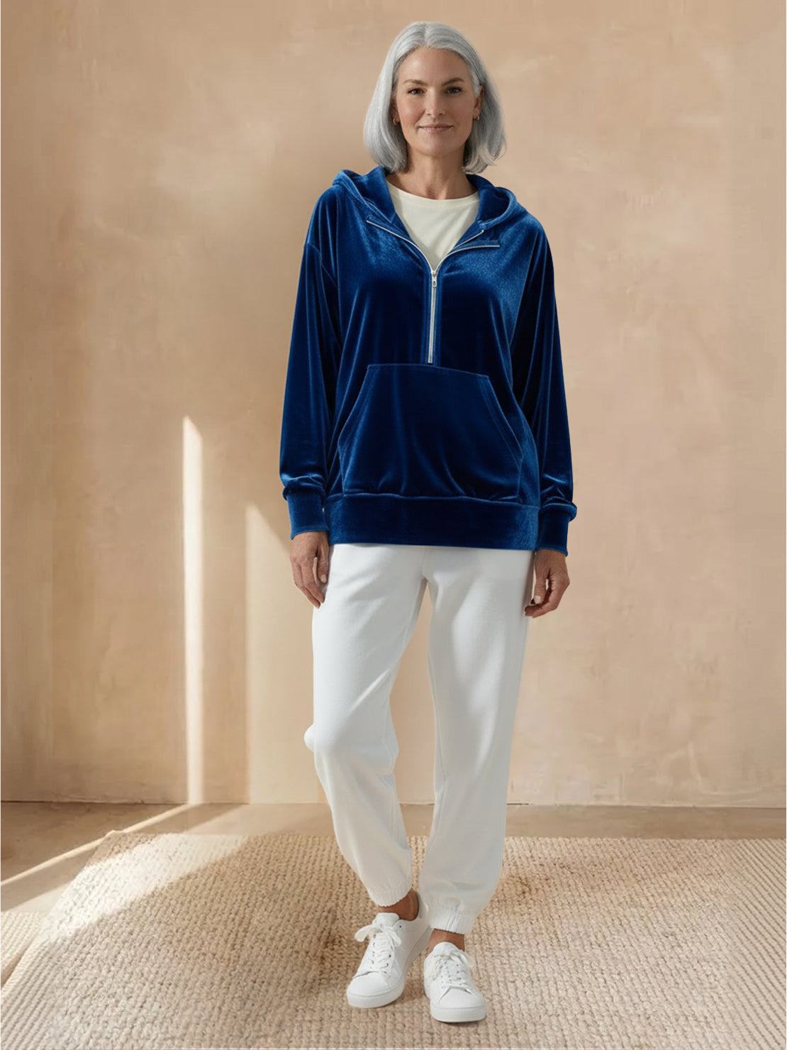 Ultra-Soft Velvet Half-Zip Hoodie