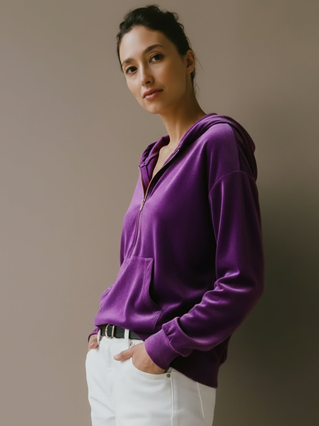 Ultra-Soft Velvet Half-Zip Hoodie