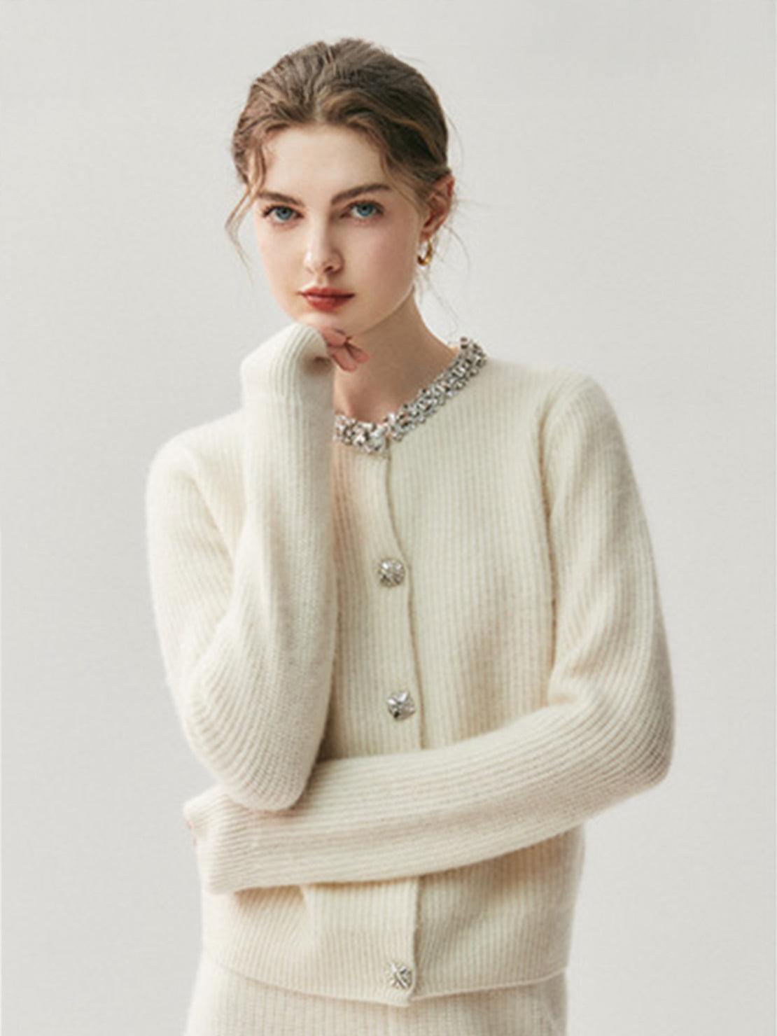 100% Alashan Cashmere Diamond-Collar Cardigan