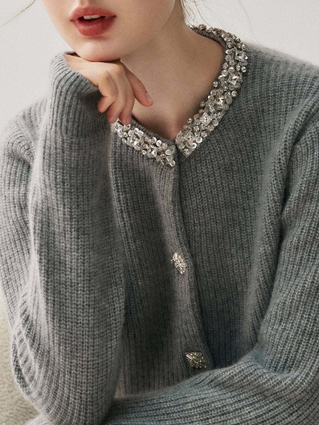 100% Alashan Cashmere Diamond-Collar Cardigan