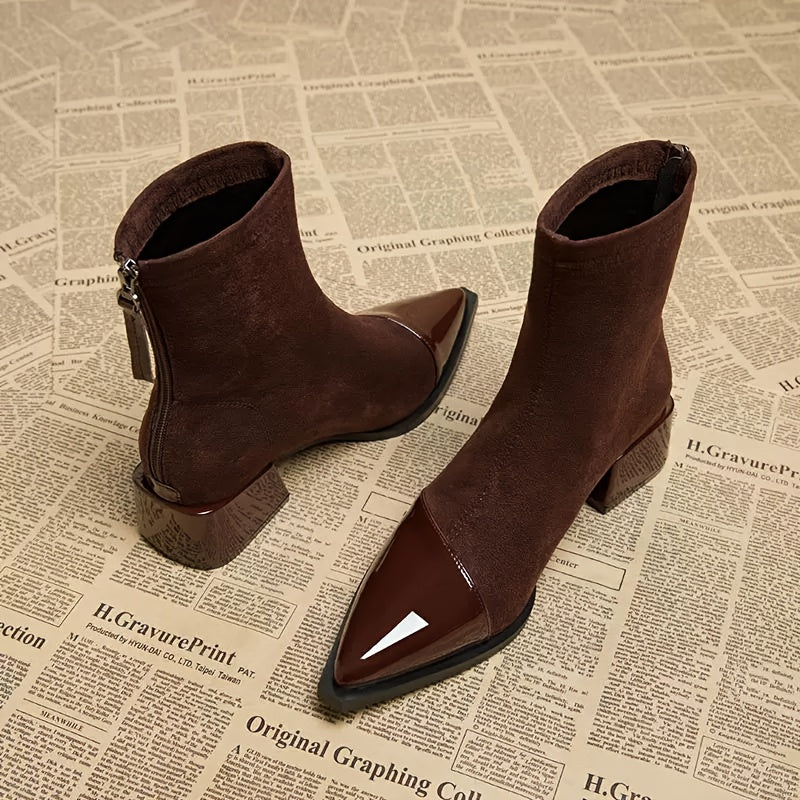 Fryderyka | Retro women's brown ankle boots with a medium heel