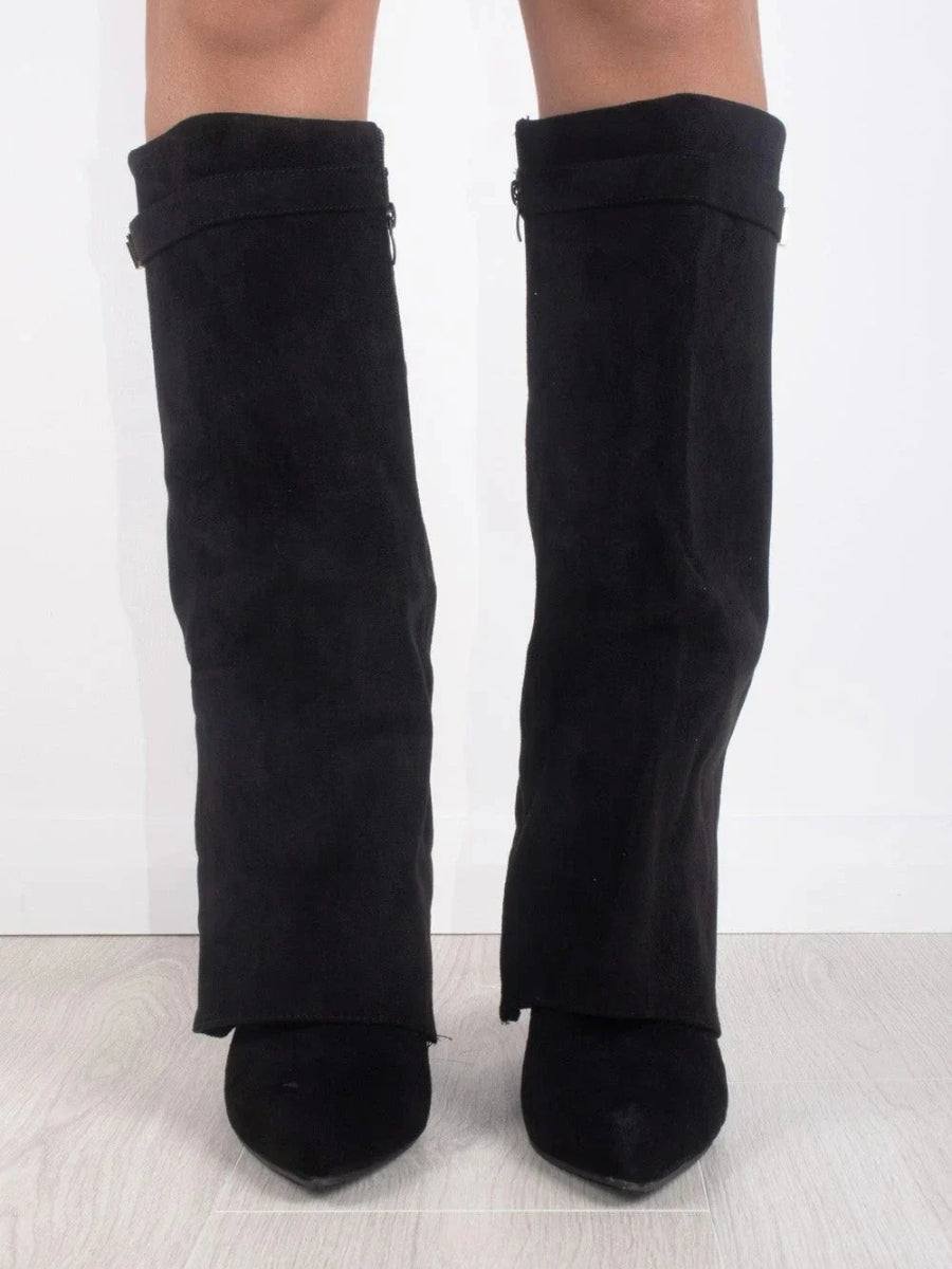 Elegant Women's Boots Made of High-Quality Suede with Golden Accents