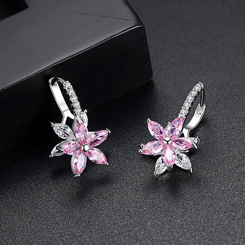Thalia Pink Petalburst Earrings | White Gold