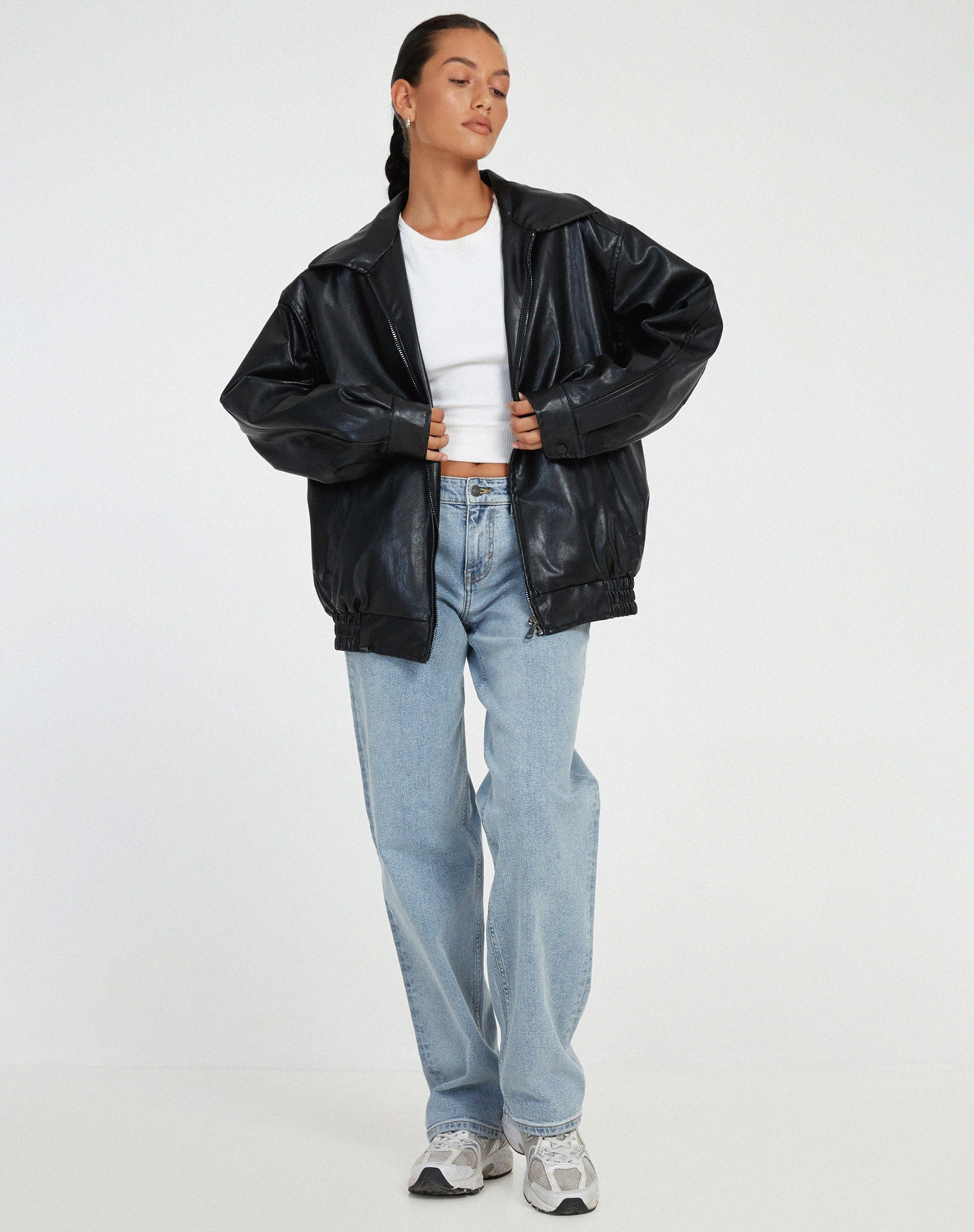 Oversized PU Leather Jacket for Women – Fashionable Look, High-Quality Faux Leather