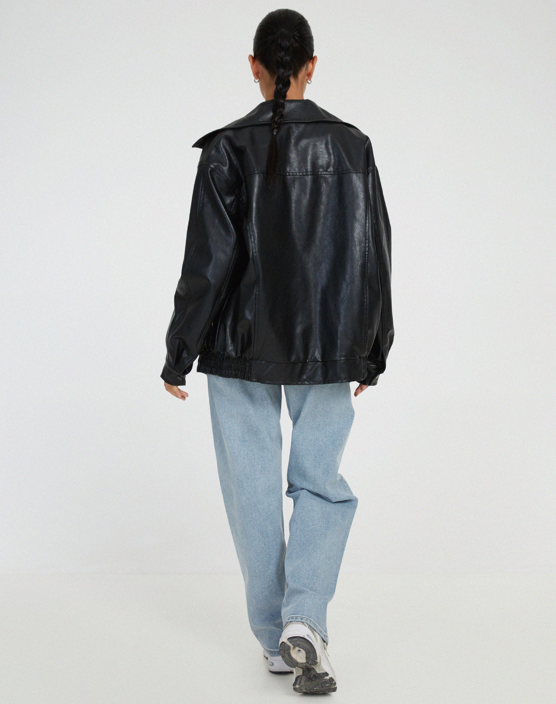Oversized PU Leather Jacket for Women – Fashionable Look, High-Quality Faux Leather