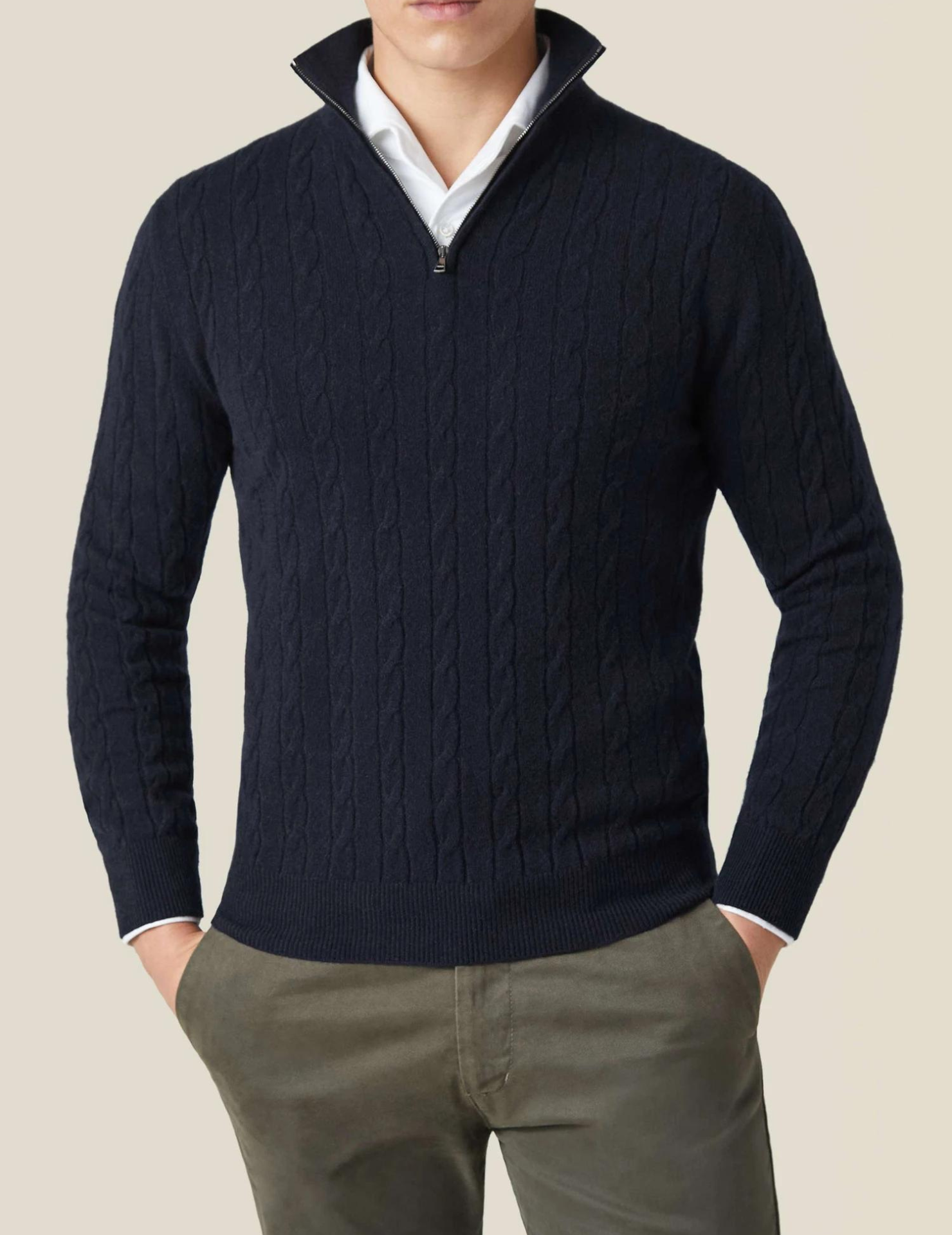 Aslan | Cable Knit Zipper Sweater