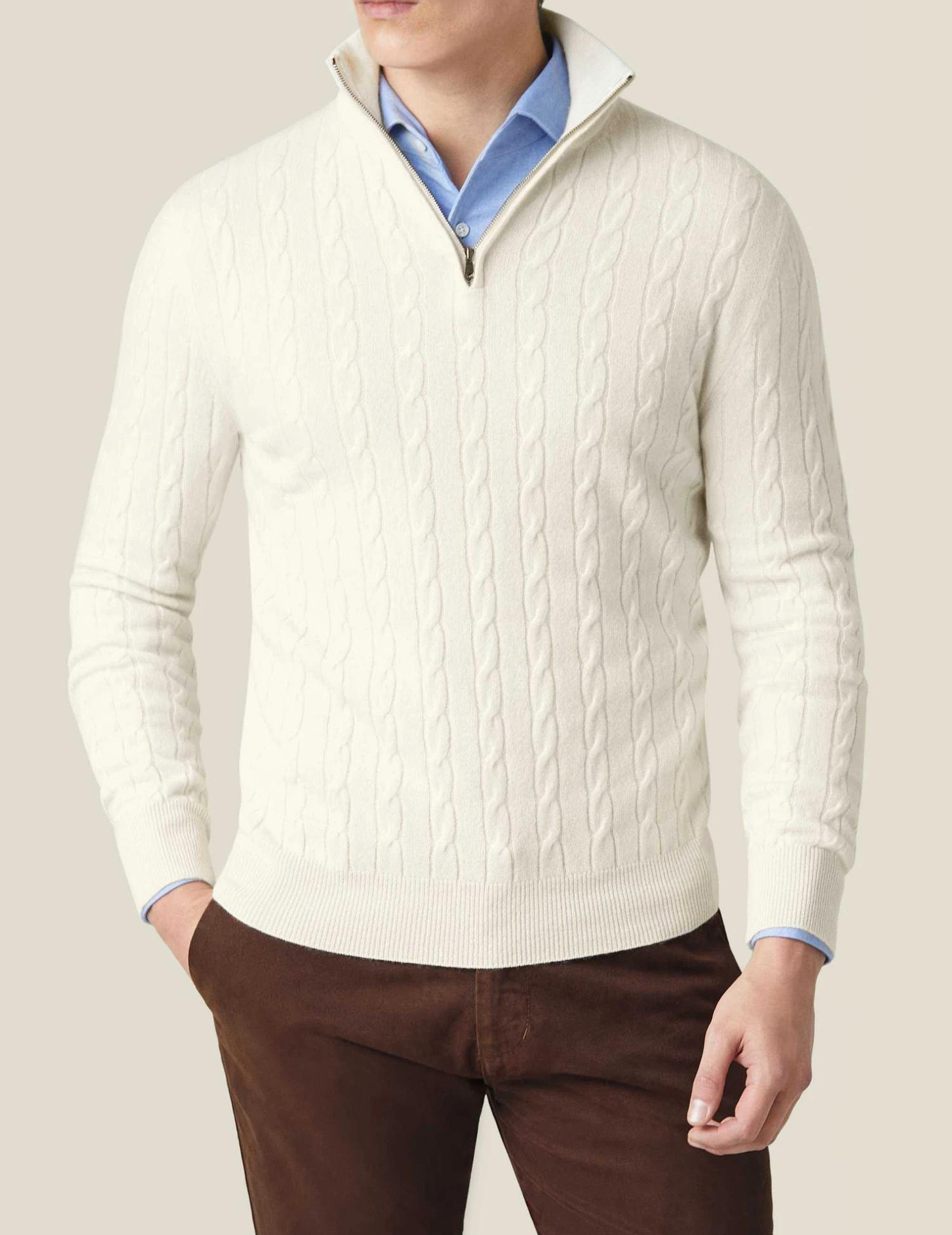 Aslan | Cable Knit Zipper Sweater