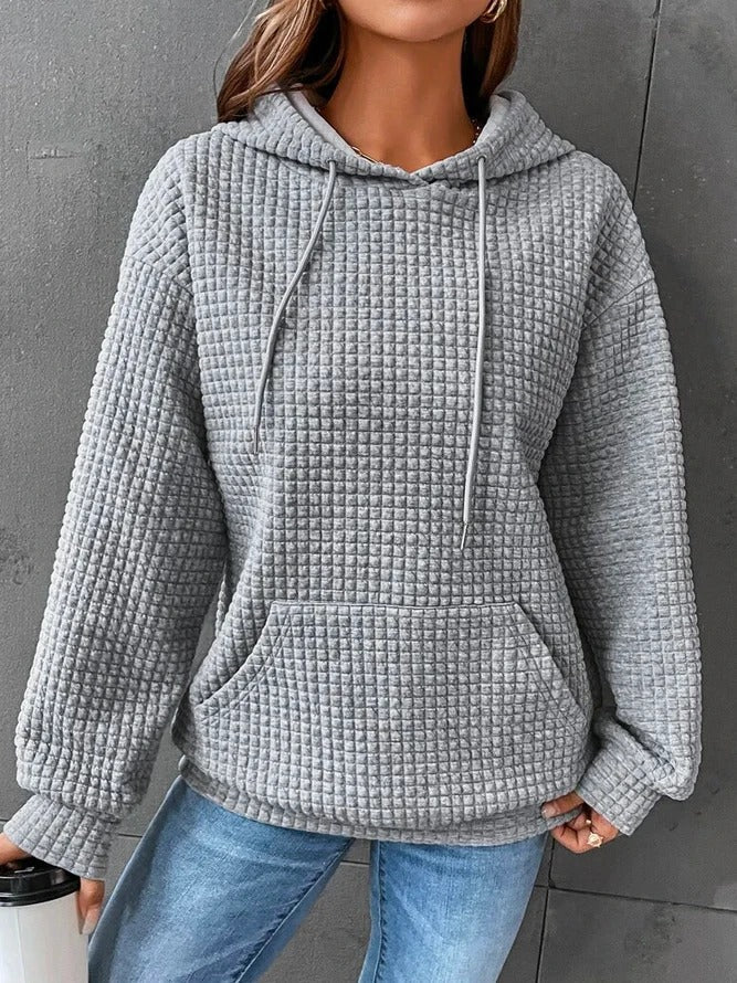 Comfortable Oversized Waffle Knit Hoodie with Kangaroo Pocket
