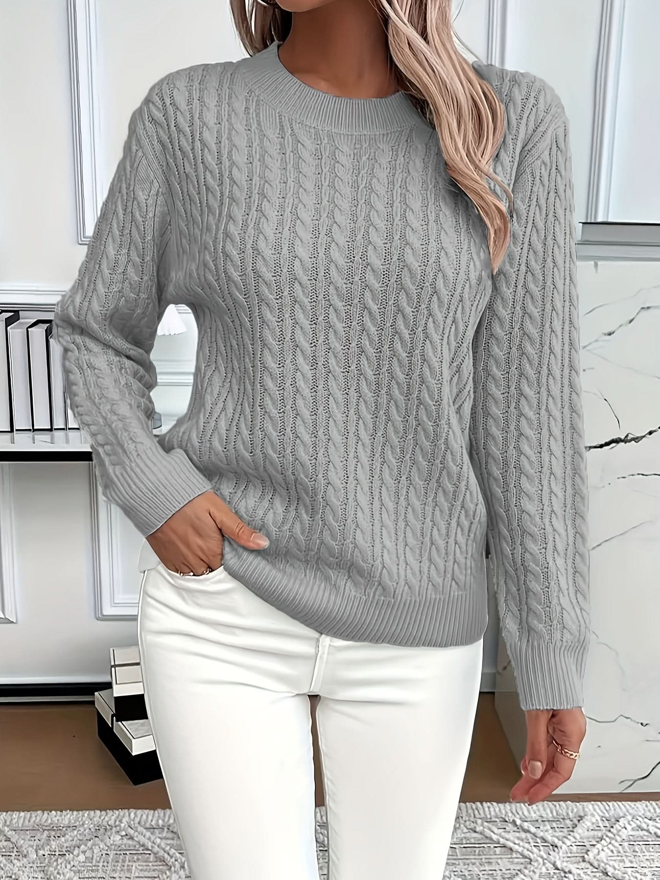 Cosy Cable Knit Sweater with Crew Neck