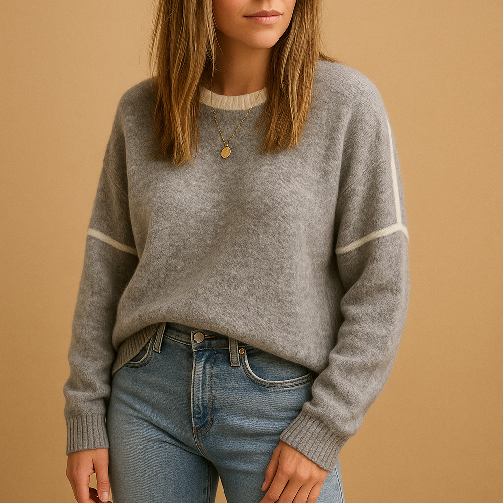 Cosy Crew Neck Sweater with Contrast Stripe Detail