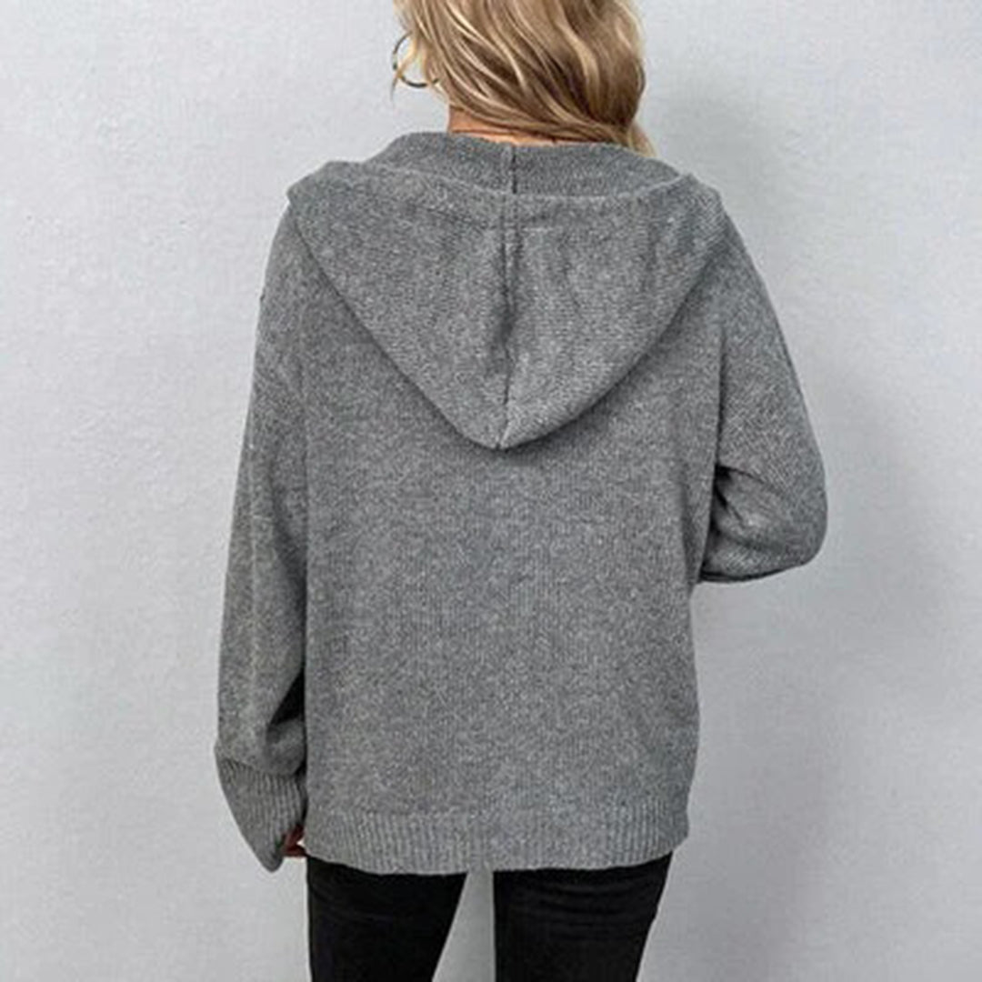 Relaxed Hooded Knit Cardigan with Large Button Closure