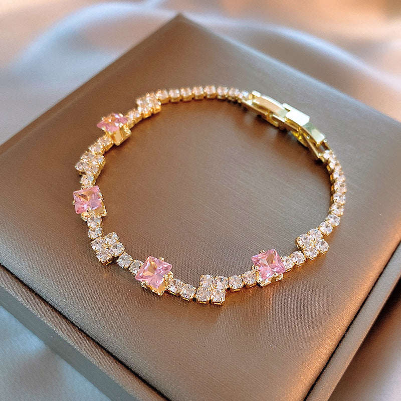 Blush Squares Tennis Bracelet | Gold