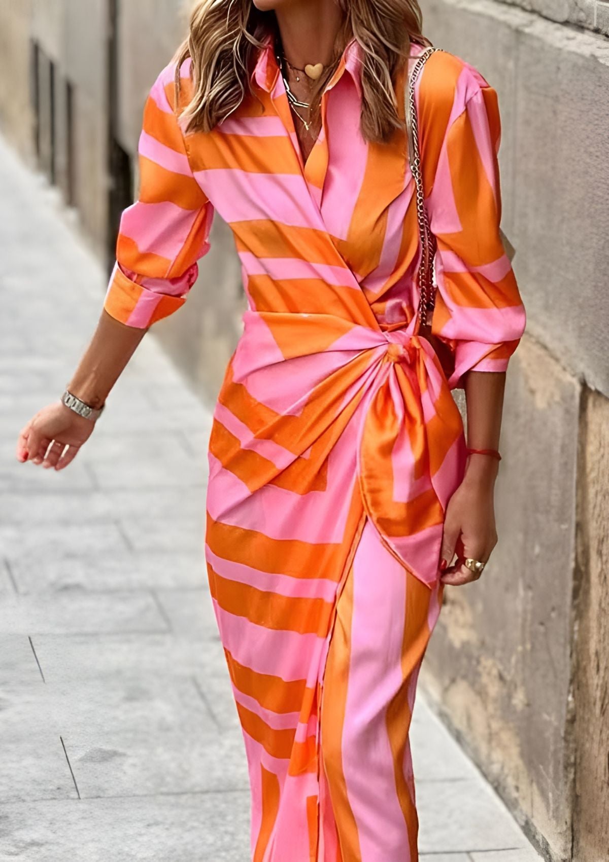 Shirt Dress for Women with Tie Waist Belt and Print