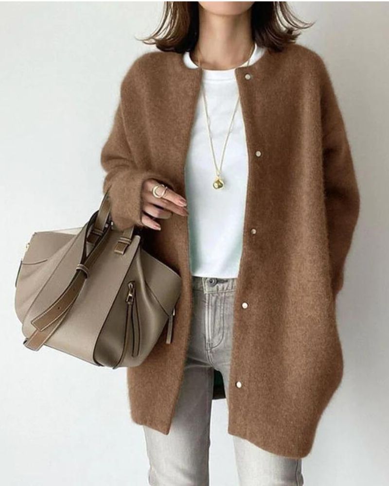 Oversized Knit Cardigan with Snap Button Closure