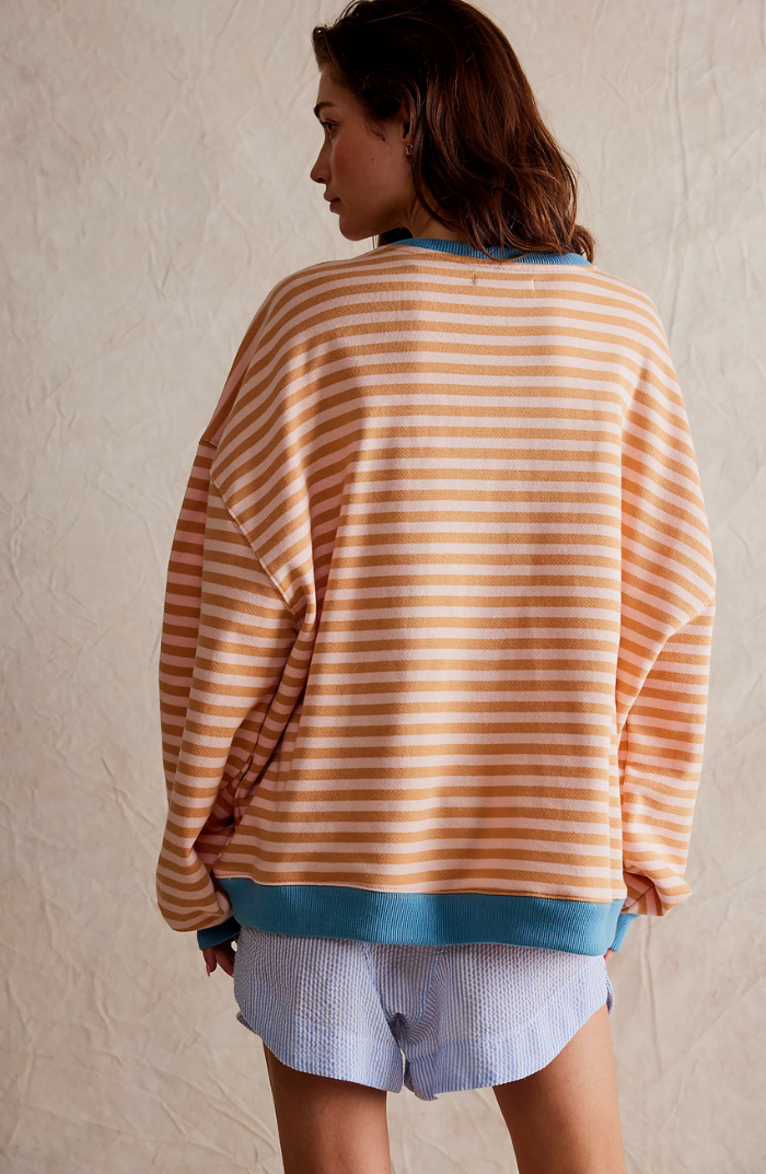 Oversized Striped Sweatshirt with Contrast Trim and Drop Shoulders