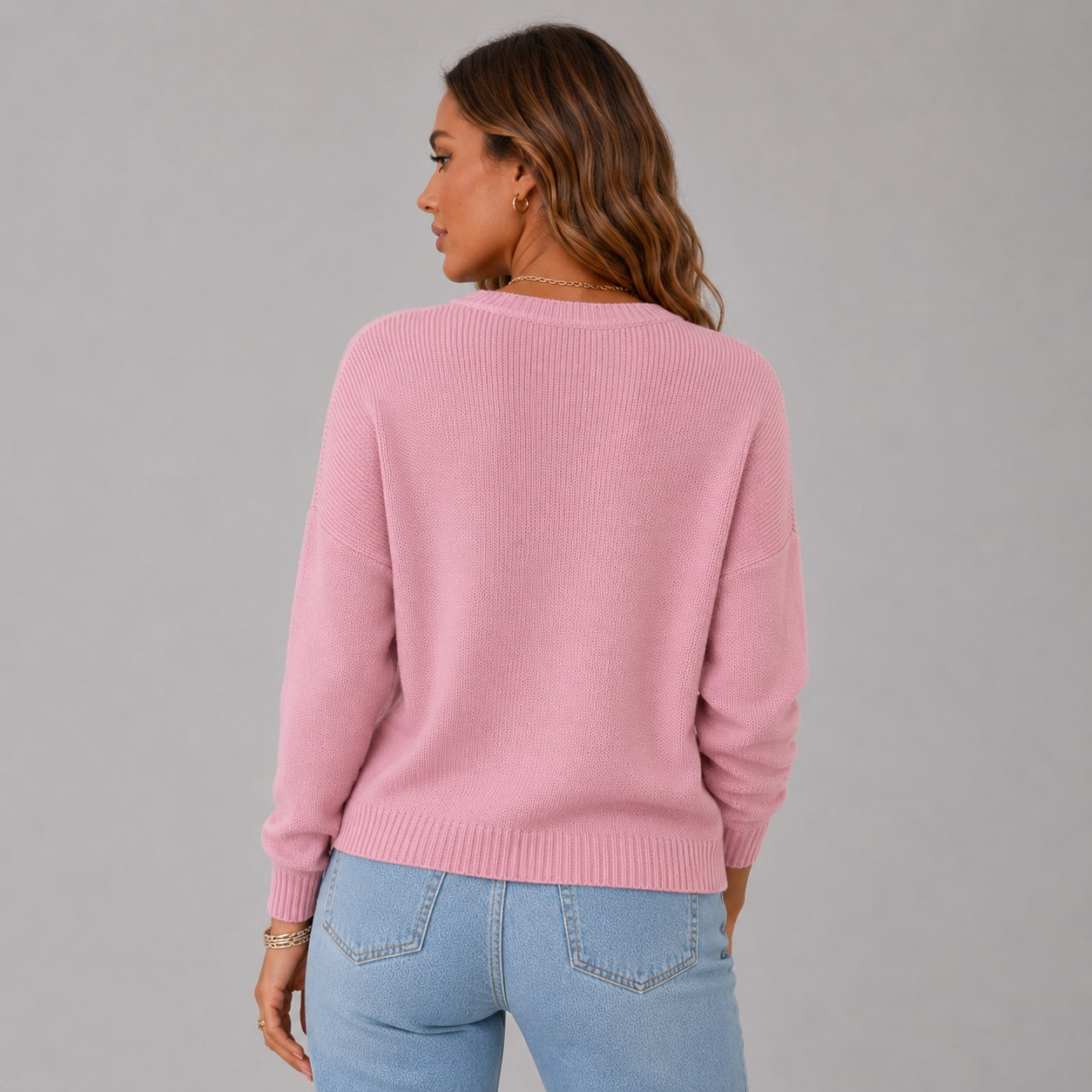 Relaxed Knit Sweater with Henley Button Neckline