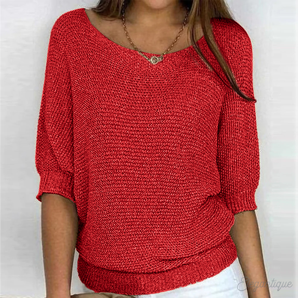 Relaxed Knit Sweater with Wide Sleeves and Round Neck