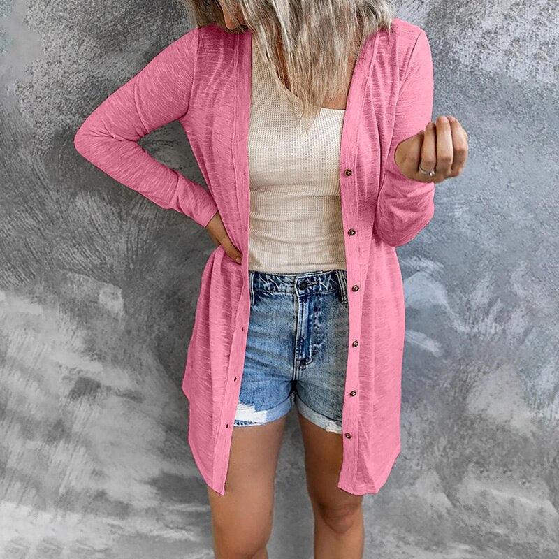 Relaxed Open Front Cardigan with Snap Button Detail