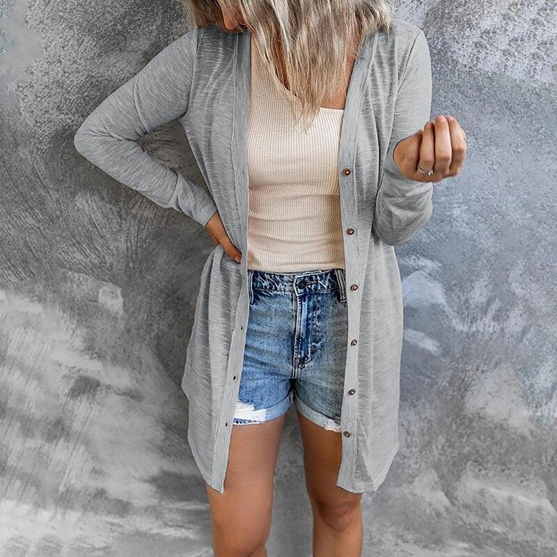 Relaxed Open Front Cardigan with Snap Button Detail