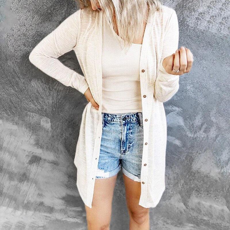 Relaxed Open Front Cardigan with Snap Button Detail