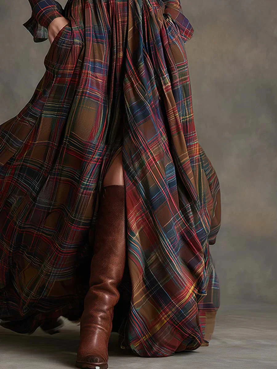 Sara | Retro Checkered Long Dress