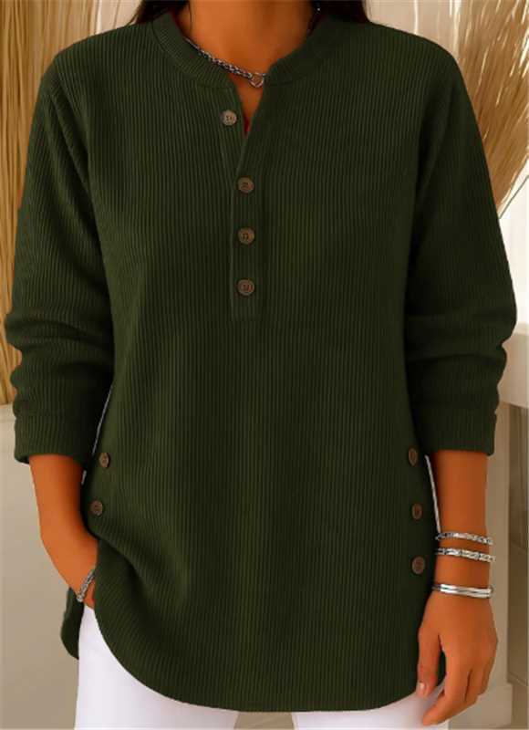 Ribbed Tunic Top with Henley Neckline and Side Button Detail