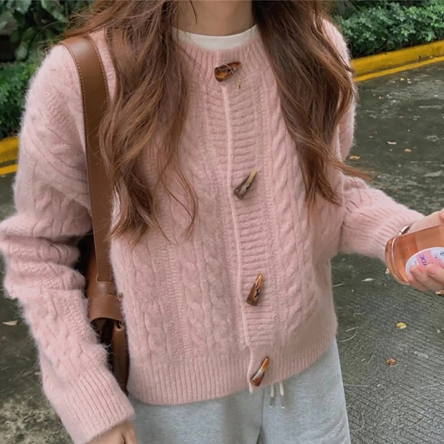 Soft Cable Knit Cardigan with Horn Buttons