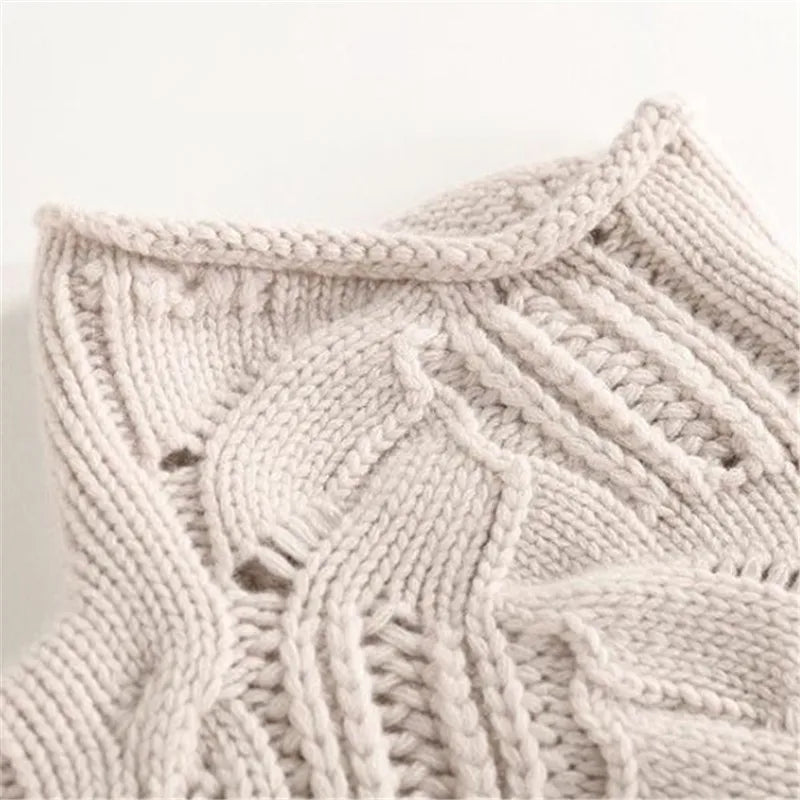 Soft Cable Knit Sweater with Turtleneck and Pointelle Detail