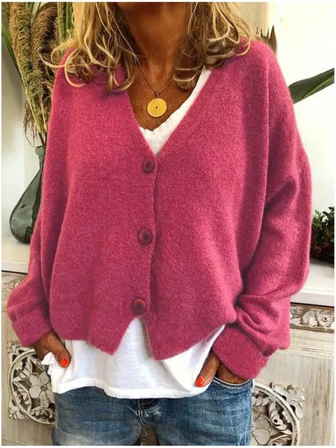 Relaxed Soft Knit Cardigan with V-Neckline