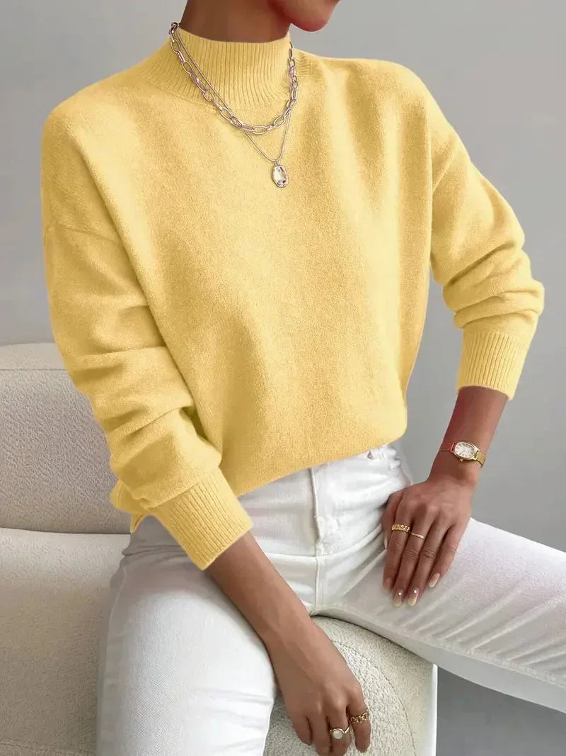 Soft Mock Neck Sweater with Ribbed Cuffs