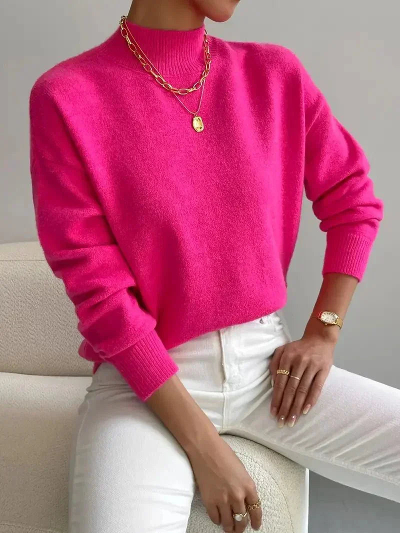 Soft Mock Neck Sweater with Ribbed Cuffs
