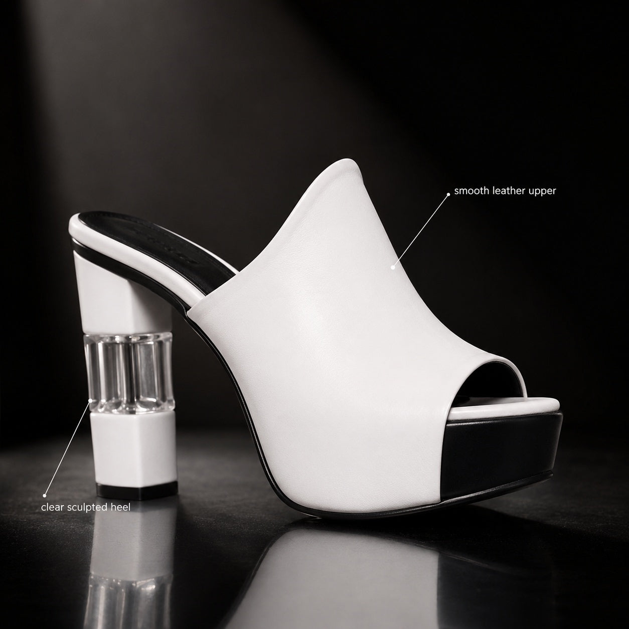 Christal - Leather Peep Toe Platform Mules