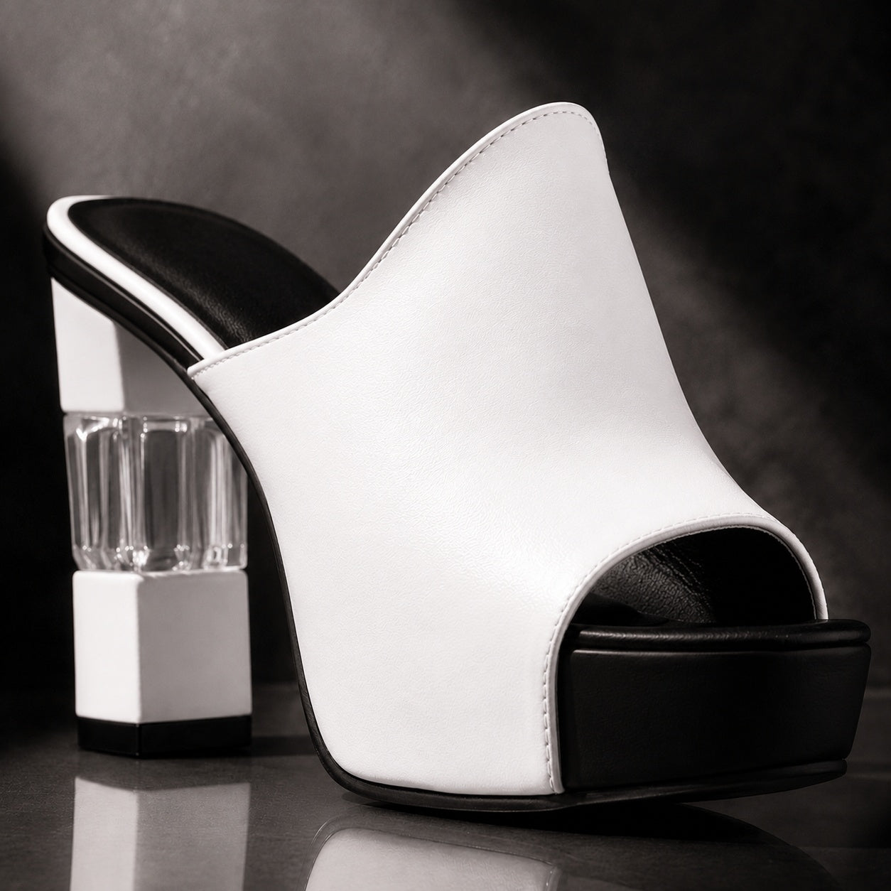Christal - Leather Peep Toe Platform Mules