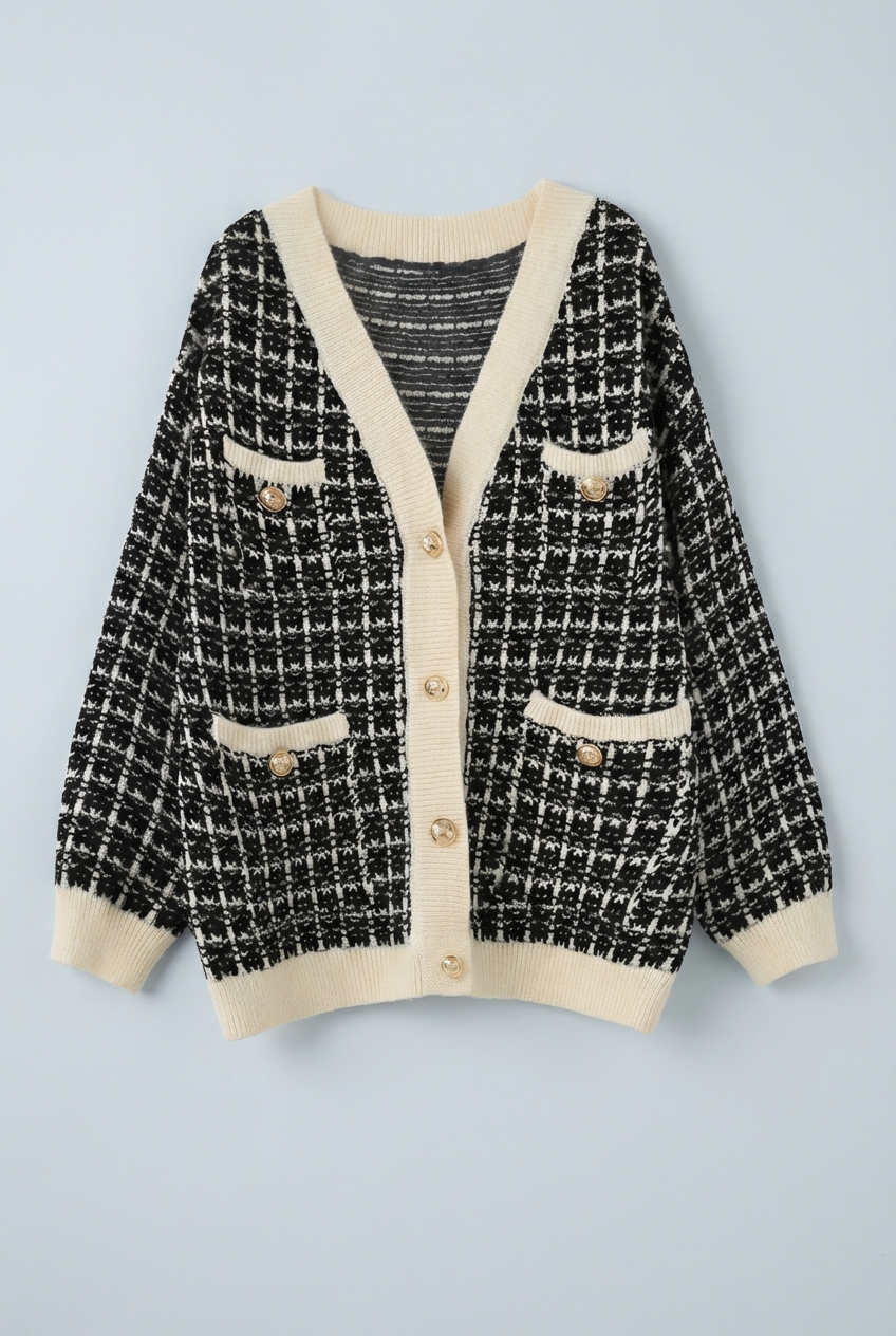 Women's Elegant Tweed-Style Knit Cardigan