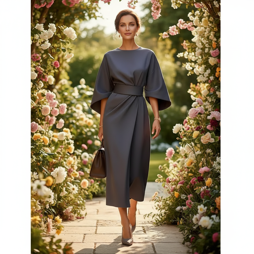 Grace | Elegant Dress with Lantern Sleeves and Belt