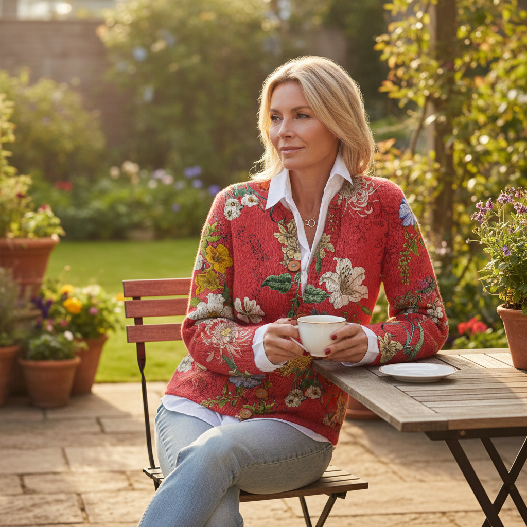 Women's Vintage Floral Art Print | Buttoned Cardigan Sweater